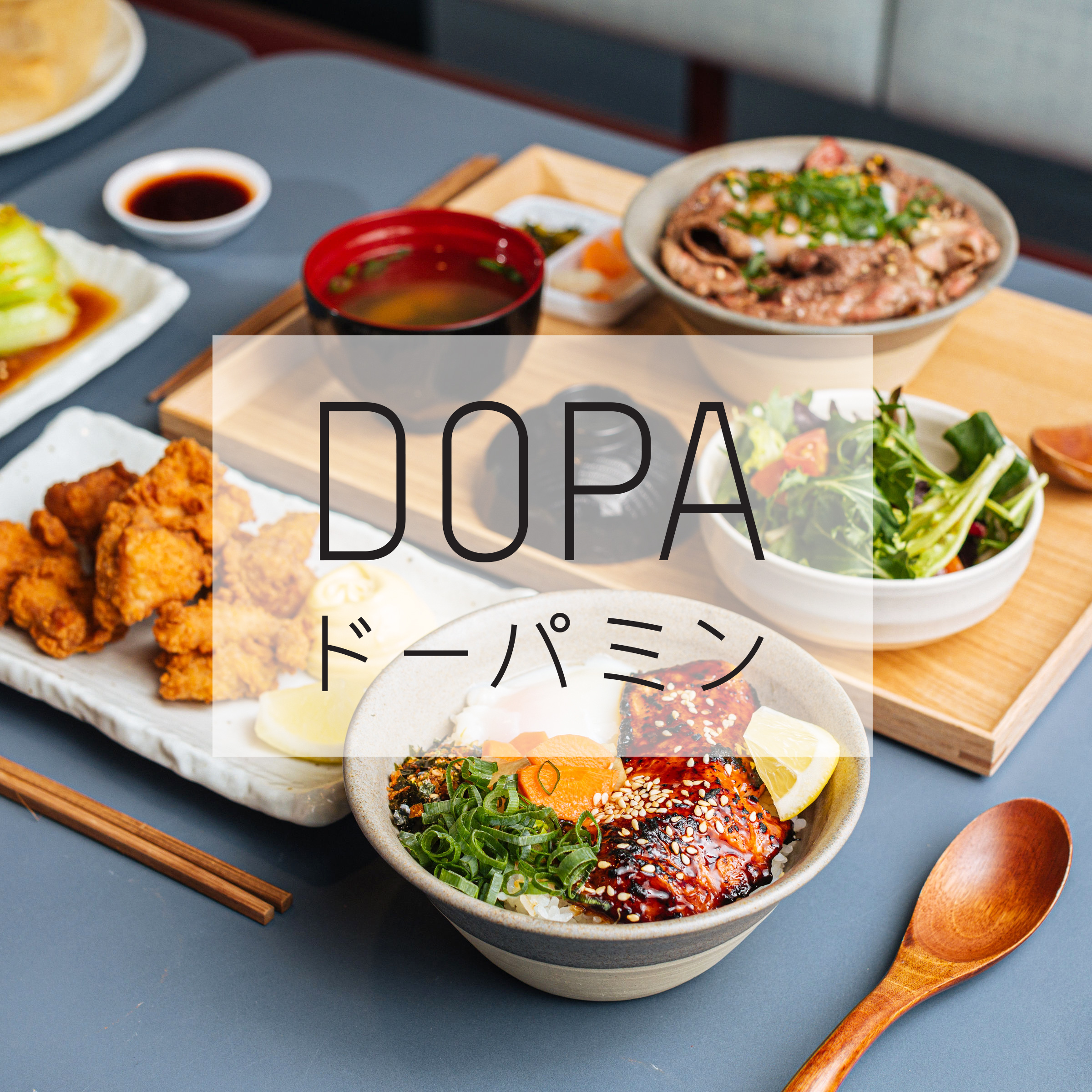 DOPA donburi bowls and karaage on a table